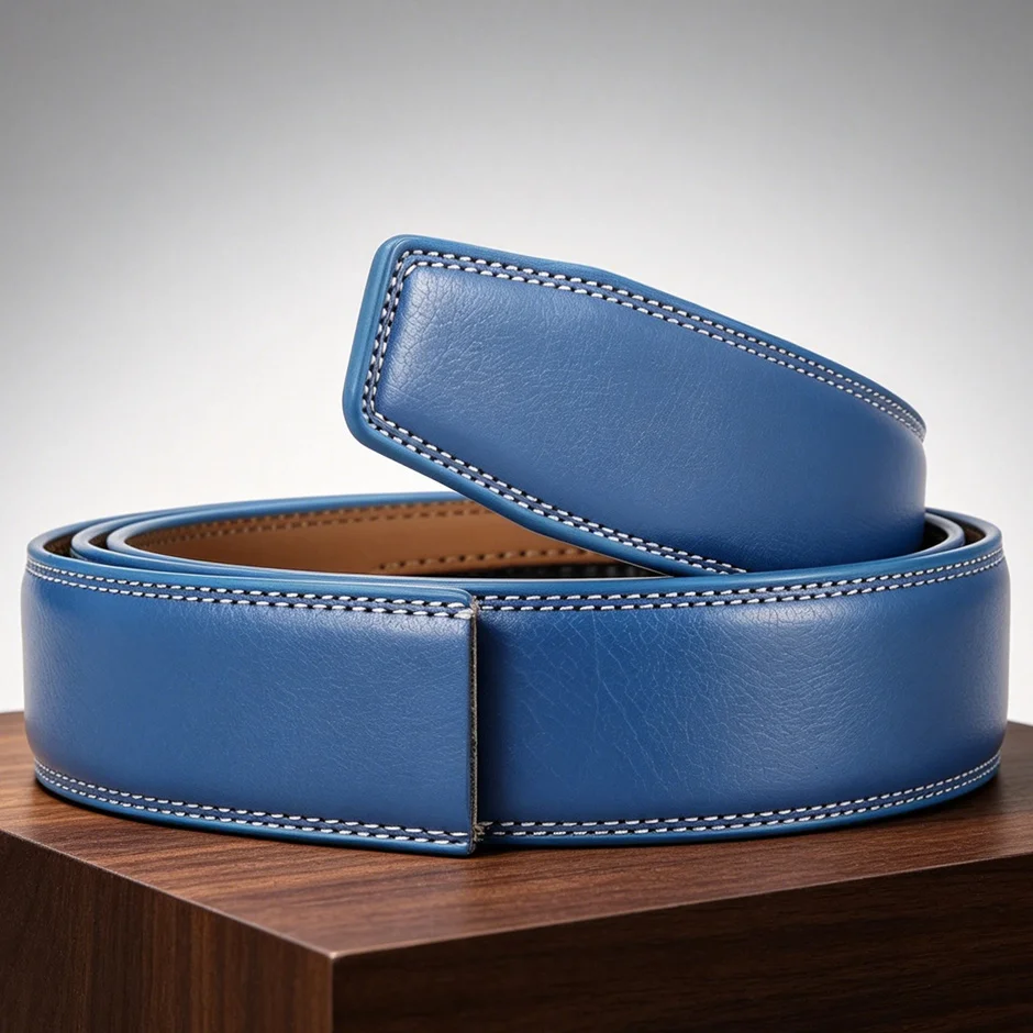 Luxury No Buckle Ratchet Belts Men Stylish Mens Leather Belts Without Buckles 3.5cm Wide High Quality Coffee Blue Yellow B287 view 5