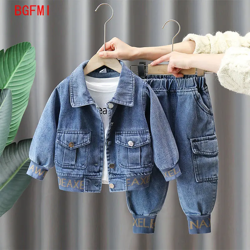 Autumn Kids clothes Spring Denim Coat Children\'s clothing Boys Outerwear Blue / Black Baby Jacket Pant sets 2-piece set 2-9Y