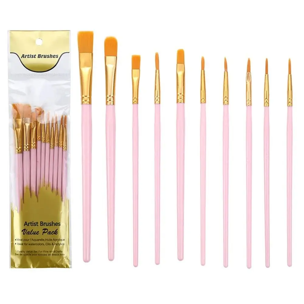 10Pcs/set Nylon Hair Artist Paint Brush Set Paintbrush Watercolor Acrylic Oil Painting Brushes Professional Colorful