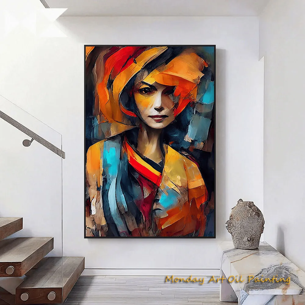 100% Handmade Painted Figure Abstract Woman Art Oil Painting Modern Colorful Figure Wall Art For Home Decor Fedex Shippping Cost