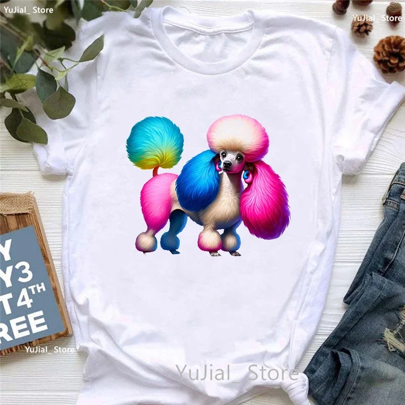 Colorful Poodle Love Ball Animal Printed Tshirt Girls Funny White T Shirt Women Summer Tops Fashion Short Sleeve T-Shirt Female