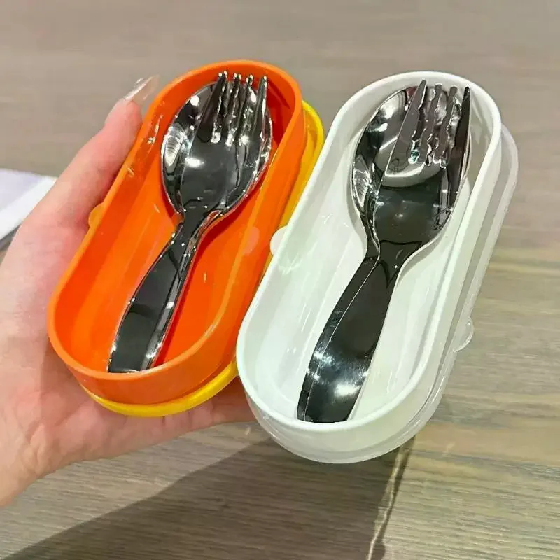 

2Pc/Set Kids Stainless Steel Cutlery Set Spoon Fork With Storage Box Portable Baby Feeding Utensils
