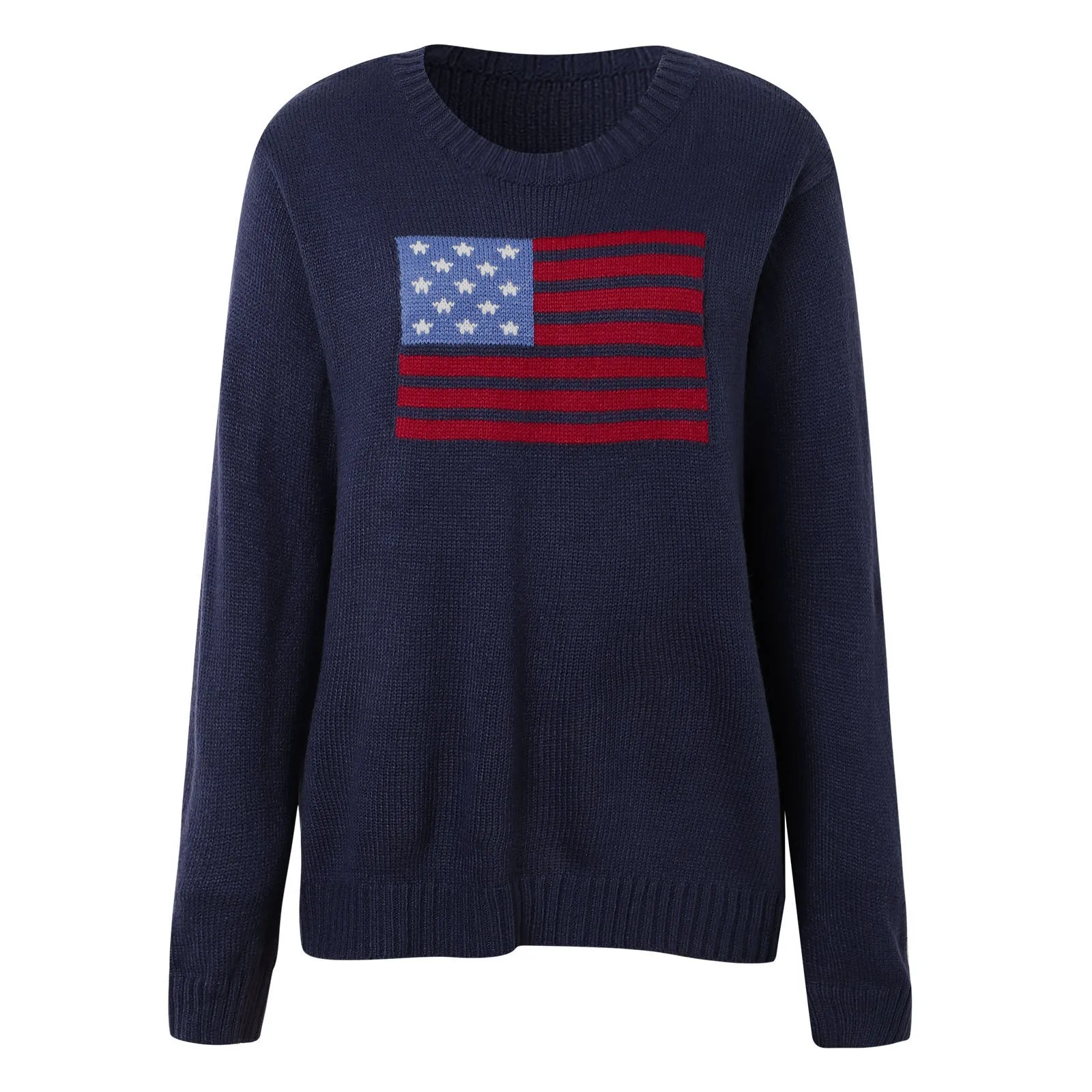 Womens Sweaters Tops Long Sleeve Flag Usa Knit Sweatshirt Memorial Day Loose Shirts Elegant New Knit Female Jumper Stylish