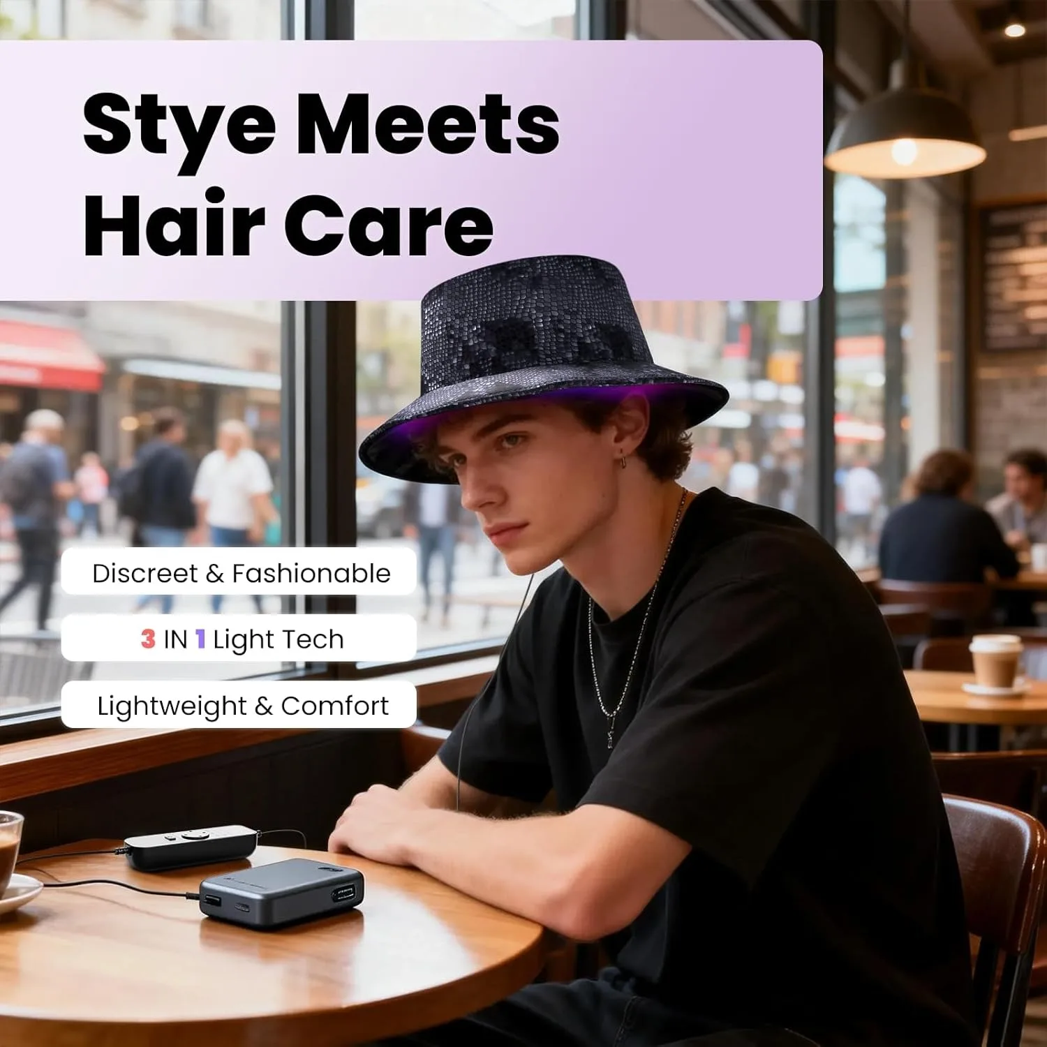 Hair Growth Laser Cap 120 LEDs 460nm 660nm 850nm 3 Modes Fisherman Hat for Hair Regrowth 5 Brightness Levels 5-30 Mins Auto
