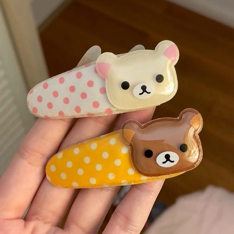 2pcs Kawaii Rilakkuma Bangs Side Clip Cartoon Cute Wave Point BB Hair Clip Sweet Versatile Hairpin Hair Birthday Gift