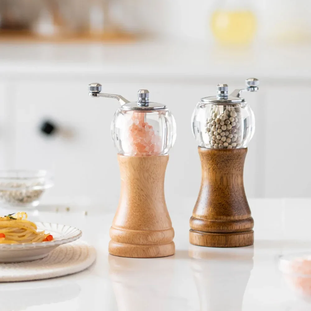 Premium Solid wood acrylic Salt and Pepper Grinder Manual Salt and Pepper Mills Wooden Shakers with Adjustable Core-Salt Grinder