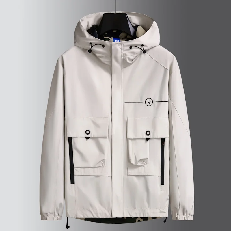 

Мужская куртка больших размеров на весну-осень с капюшоном, повседневная, свободного кроя, рабочая, модная, для полных, из полиэфирного волокна, с длинными рукавами