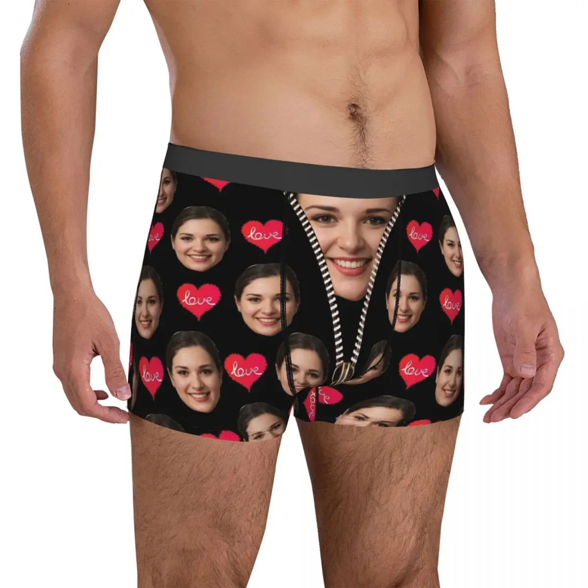 Custom Photo Underwear Funny Zipper Sexy Soft Panties Pattern Shorts Briefs For Male Pouch Oversize Boxer Shorts