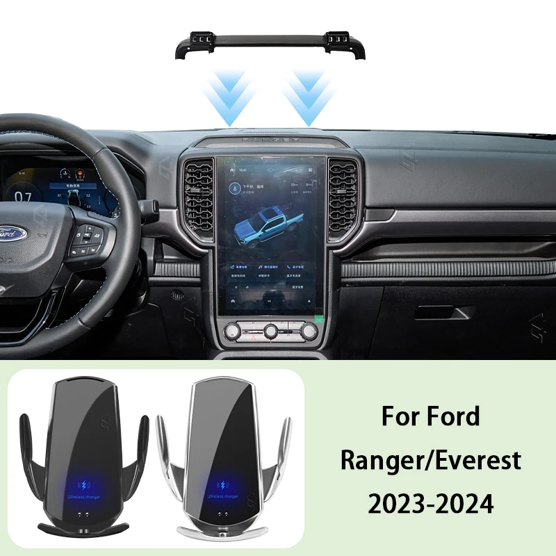 

Car Phone Holder Screen Panel Fixed Base For Ford Ranger Everest 2023-2024 Car Mobile Phone Wireless Charging Mount Accessories