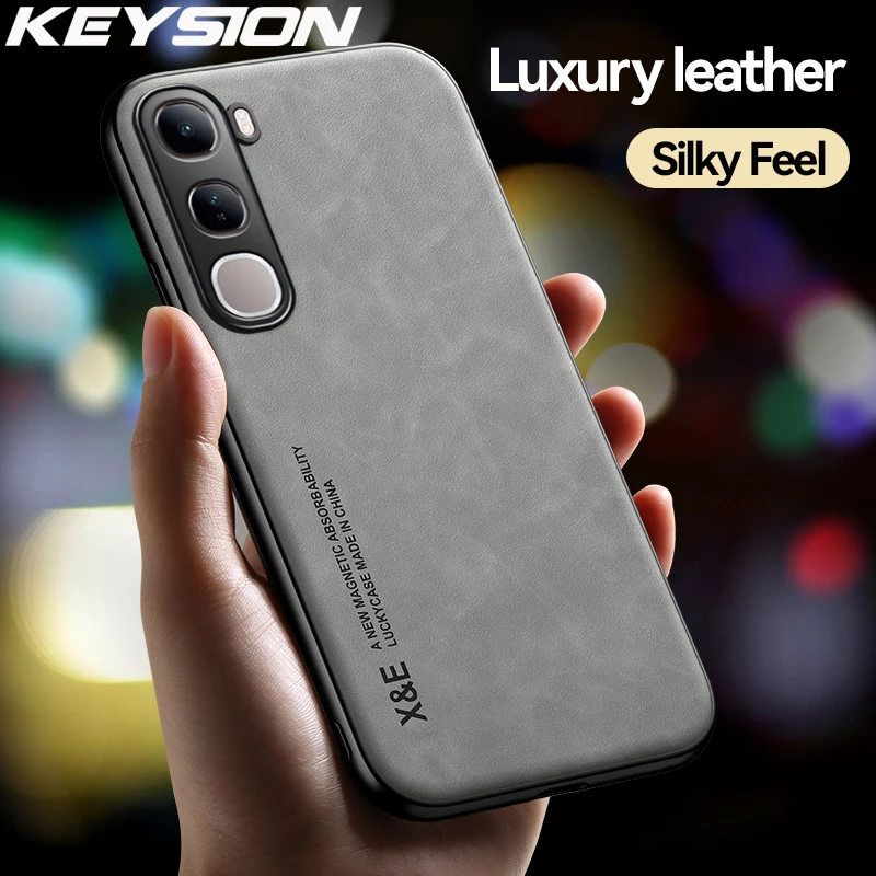 KEYSION Luxury Retro PU Leather Case for VIVO V40 Lite V40 SE 80W Soft Silicone+PC Shockproof Phone Back Cover for VIVO Y200 5G