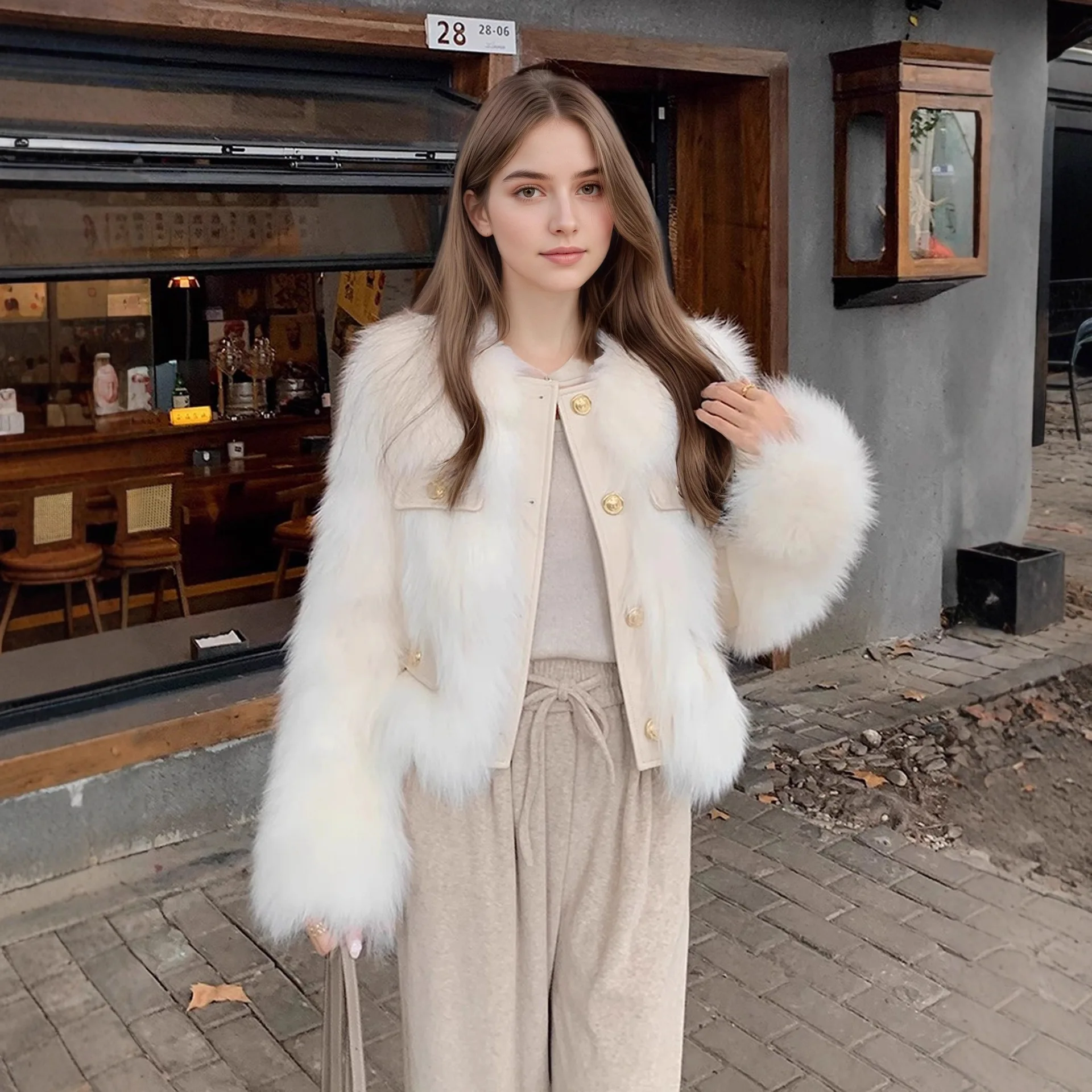 

Женская зимняя куртка из искусственного меха и кожи, утепленная, из полиэстера, в британском стиле