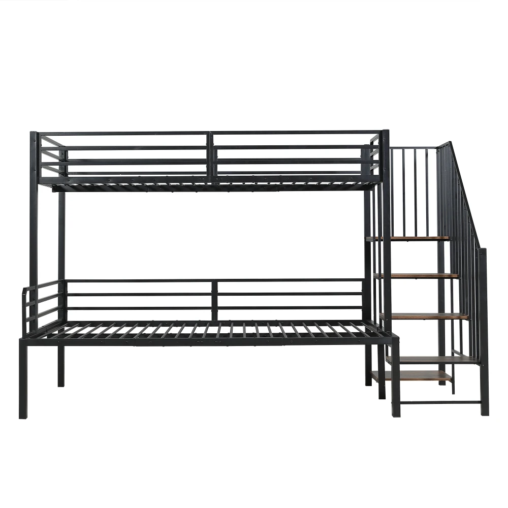 PINGGO Eisen-Etagenbett für Kinder und Jugendliche mit Stauraum-Eckschrank, Eisen & MDF, Schwarz Vintage-Holz, 90x200cm 120x200cm, ohne Matratze – Detail 16