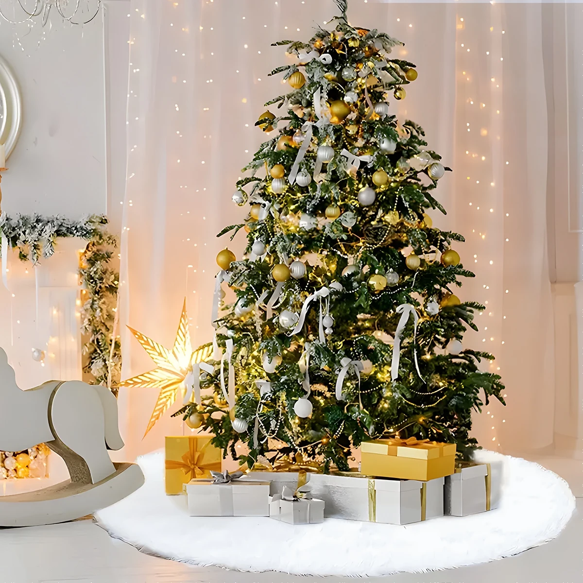 

White Christmas Tree Skirt Merry Christmas Decoration for Home 2024 Tree Skirt Xmas Ornaments Navidad Natal New Year Gift 2025