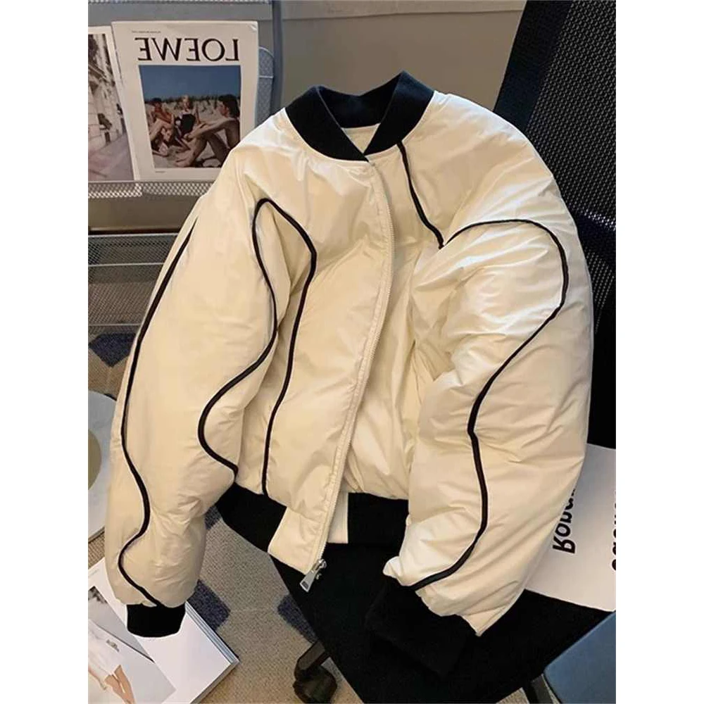 

Women's White Parka Jacket Coat 90s Vintage Thicken Warm Baseball Jacket Long Sleeve Overcoat Harajuku Padded Jacket Winter 2025