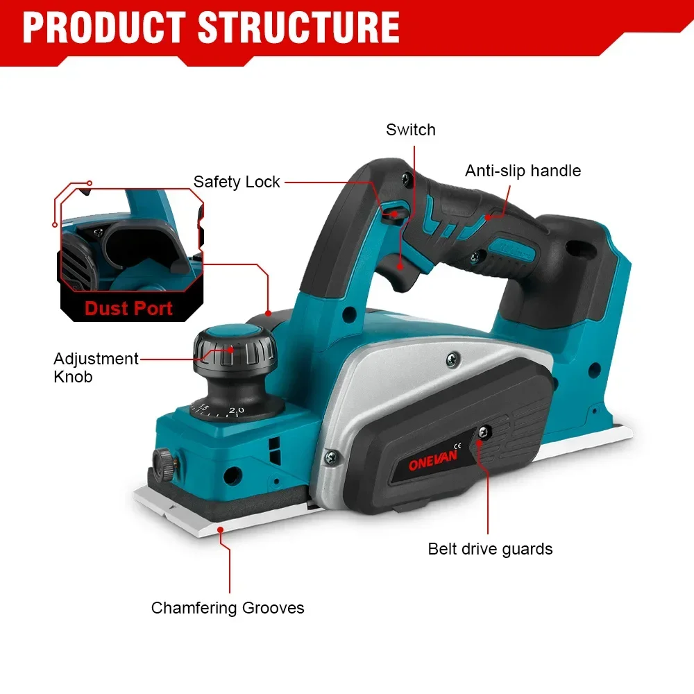 ONEVAN 30000RPMB Cordless Wood Electric Planer Electric Router Trimmer Wood Milling Engraving Slotting for 18V Makita Battery