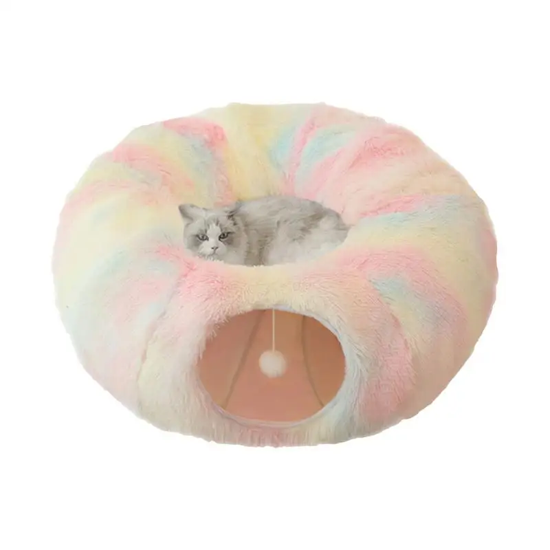 

Cat Donut Bed Tunnel Plush Cat Cave Donut Cat Beds Washable Cat Couch Warm Detachable Pet Supplies Pets For Large Cats Puppy