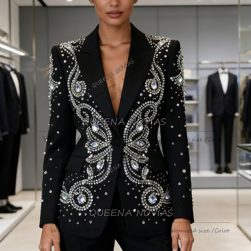 

Female Fashion Diamonds Rhinestones Women's Suit 2 Pieces Customized пиджак женски Mother Dresses Party Outfits 2026