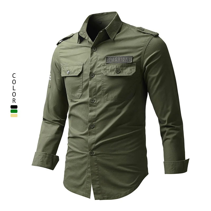 Men\'s Casual Shirt Military Army Long Sleeved Combat Breathable Shirt Outdoor Hiking Multi Pocket Casual Shirt Men\'s Shirt