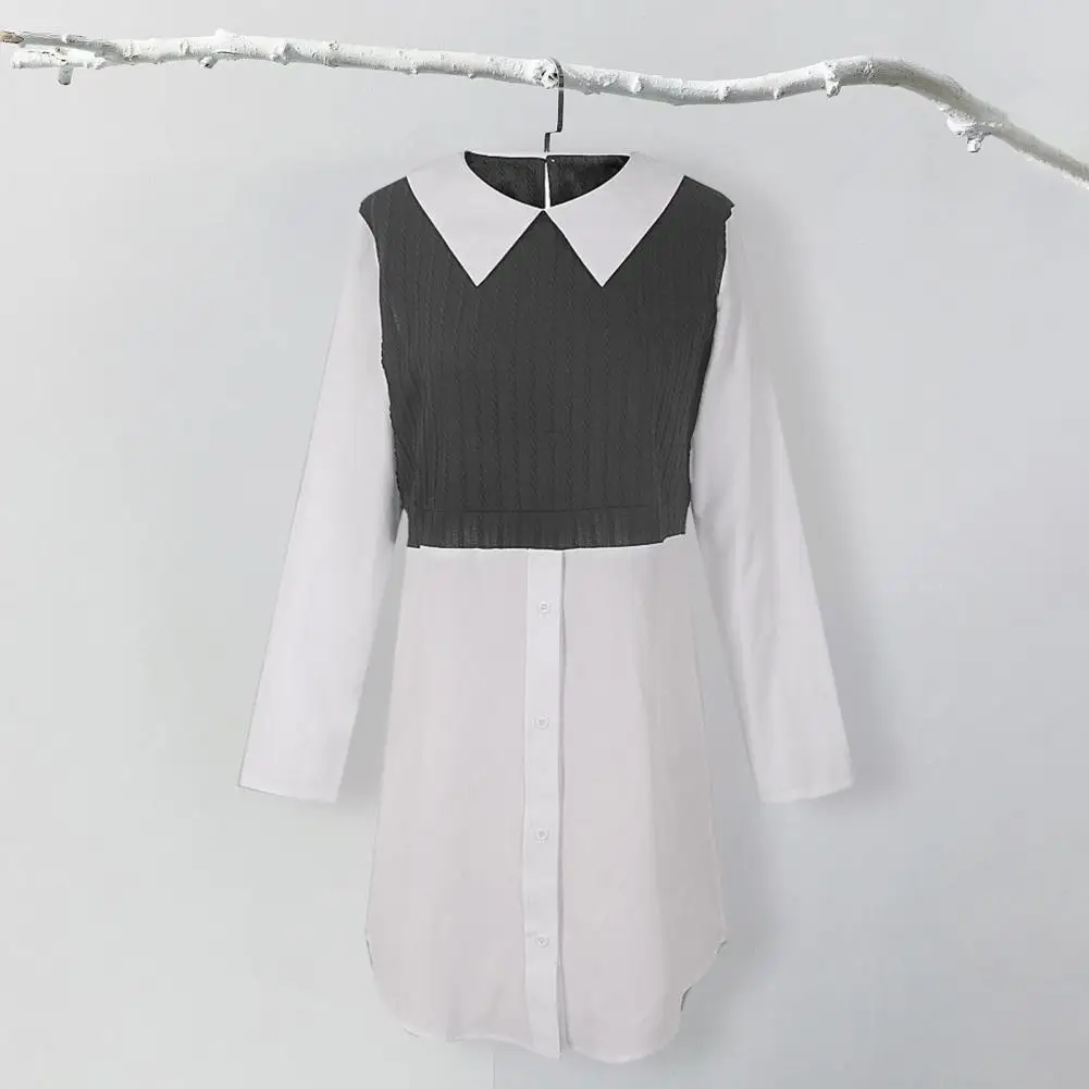 

Commute Mini Dress Patchwork A-line Long Sleeve Mini Dress for Women Soft Breathable Loose Shirt Skirt Fall Spring Color
