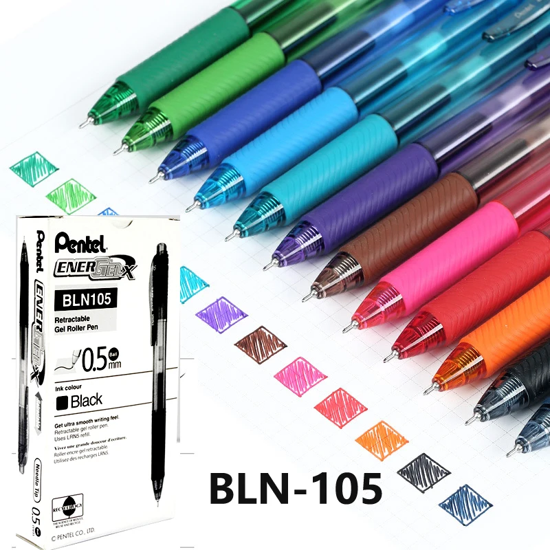 

12 шт., набор гелевых ручек Pentel BLN-105, 0,5 мм, гладкие чернила, гелевая ручка для письма Lapices, канцелярия, школьные принадлежности для учителей