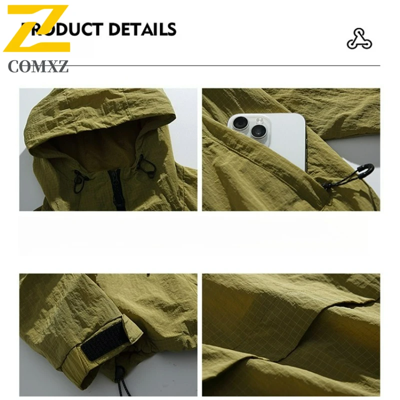 COMXZ Male Jacket 2025 New Classic Hooded Outdoor Mountaineering Triple Proof Windshell Hiking Autumn Loose Trekking Workwear
