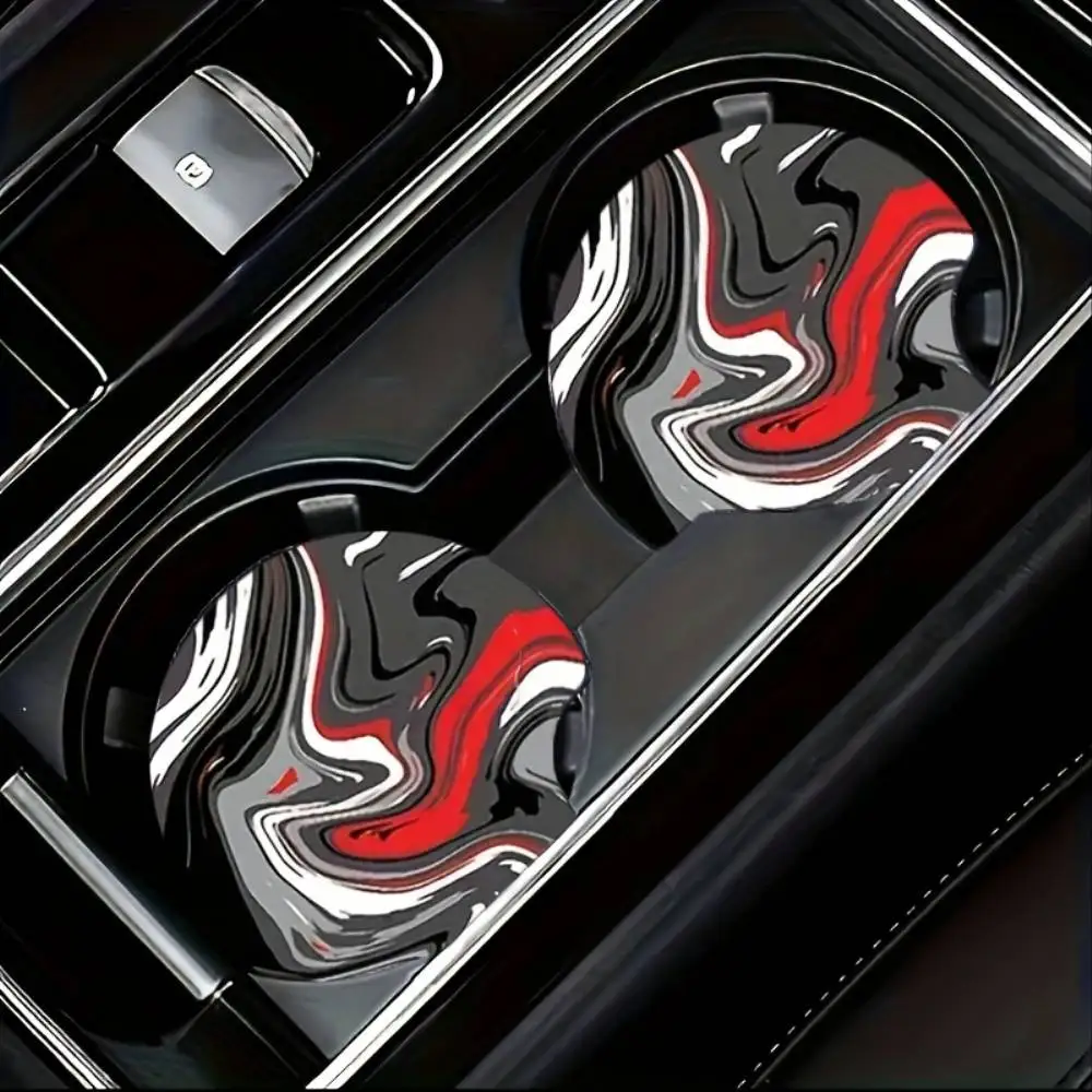 Abstract Design EVA Car Cup Holder Coasters 2pcs Anti-Slip Heat-Resistant Vehicle Interior Accessories Stocking Stuffer