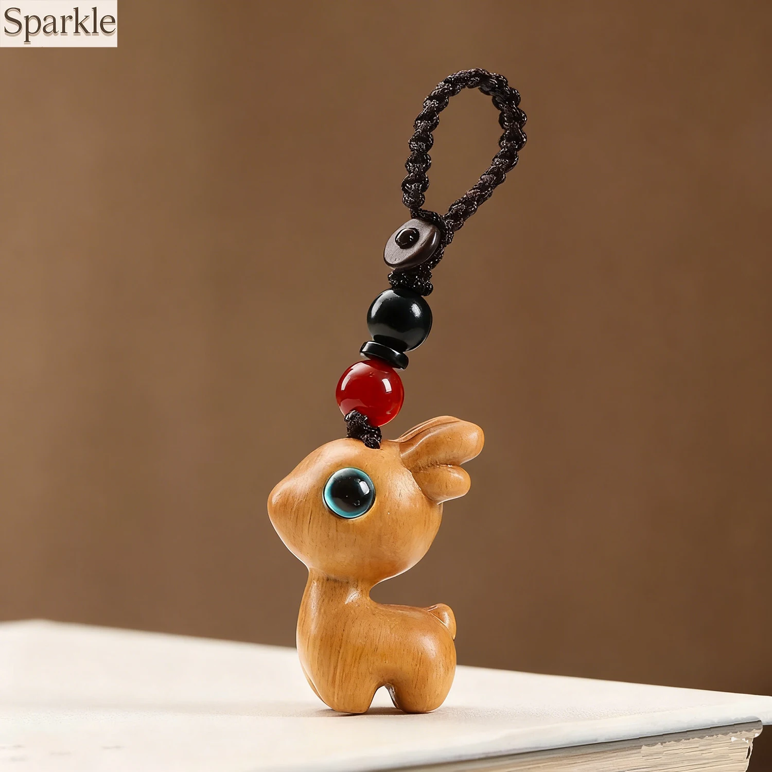 Sandalwood Deer Keychain Car Keyring Phone Pendant USB Drive Chain Cute Hanging Ornament Gift for Men Women Wood Material