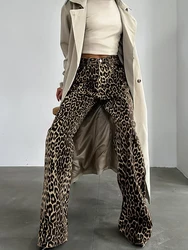 Aynaray Estate Inverno 2024 Pantaloni leopardati da donna Streetwear Pantaloni dritti a vita alta per donna