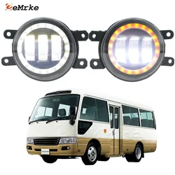 LED Fog Drving Lights White Angel Eyes DRL + Yellow Turn Signal Light Car Fog Lamp Assembly Lens for Toyota Coaster 2007-2016