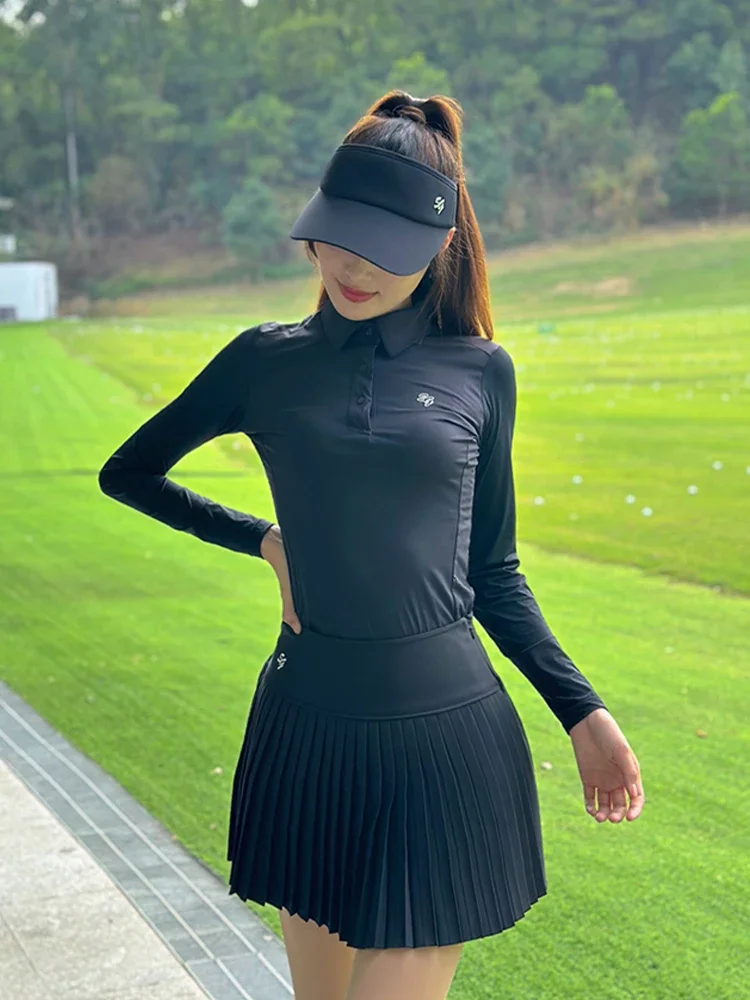 2024 SG Golf nowe koszule damskie krem do opalania z długim rękawem topy z klapami damskie sportowe plisowane spódnice wysokiej talii anty-lekkie spódnice golfowe — zdjęcie 2