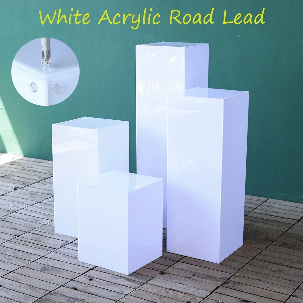 

Wedding Party Backdrop Acrylic Pure White Road Lead H40/60/80/100cm Cuboid Flower Stand Road Guide Desserts Cake Display Frame