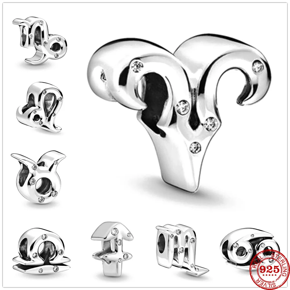 

925 silver constellation zodiac Aries Sagittarius DIY fine beads Fit Original Pandora Charms silver 925 Bracelet women Jewelry