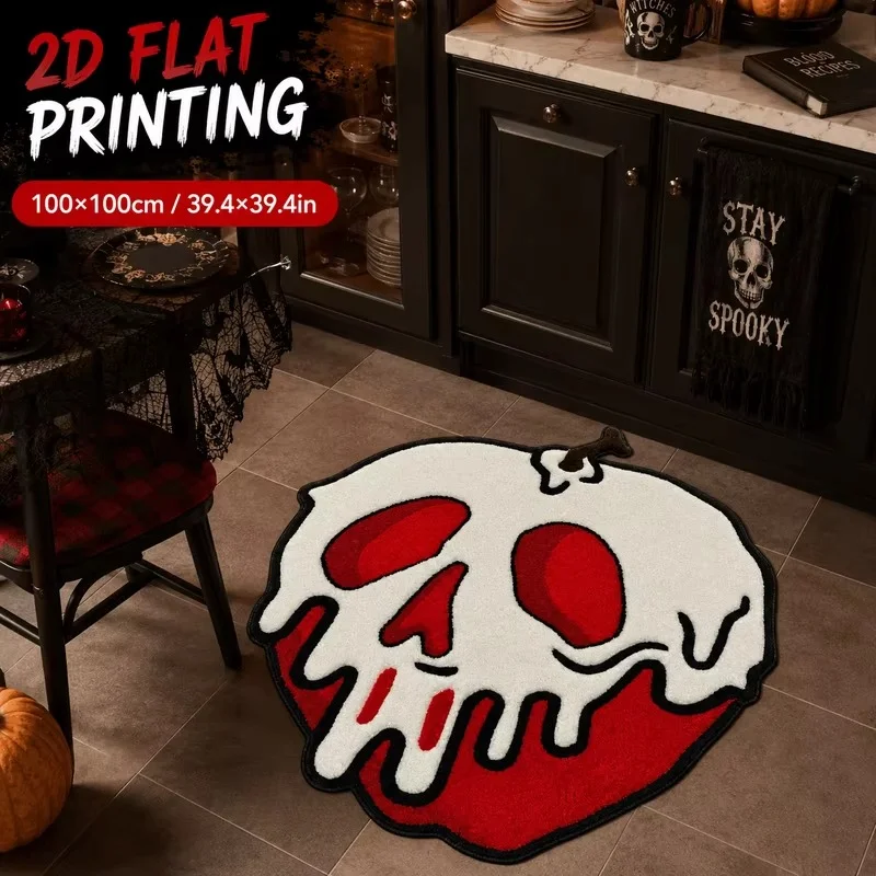 VIKAMA Gothic Dripping Blood Skull Apple Irregular Rug Halloween Non Slip Water Absorbent Bathroom Floor Mat Home Decor