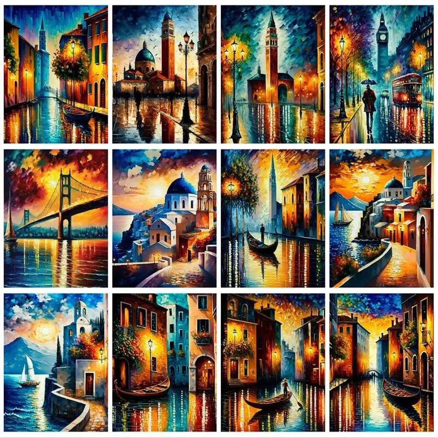 Diamond Painting New Collection Water City House Diy Full Mosaic Art Rhinestone Embroidery Abstract Landscape Picture AA5004