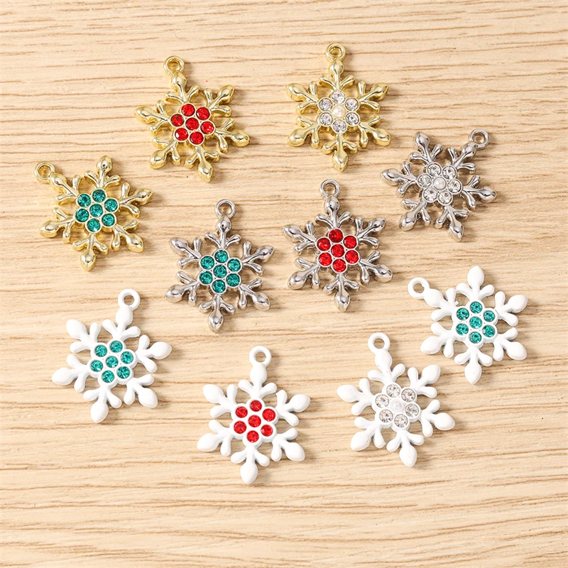 5 Stück niedliche, gemischte Kristall-Metall-Weihnachts-Schneeflocken-Blumen-Charms für die Schmuckherstellung, Anhänger, Halsketten, Ohrringe, DIY-Bastelbedarf – Detail 7