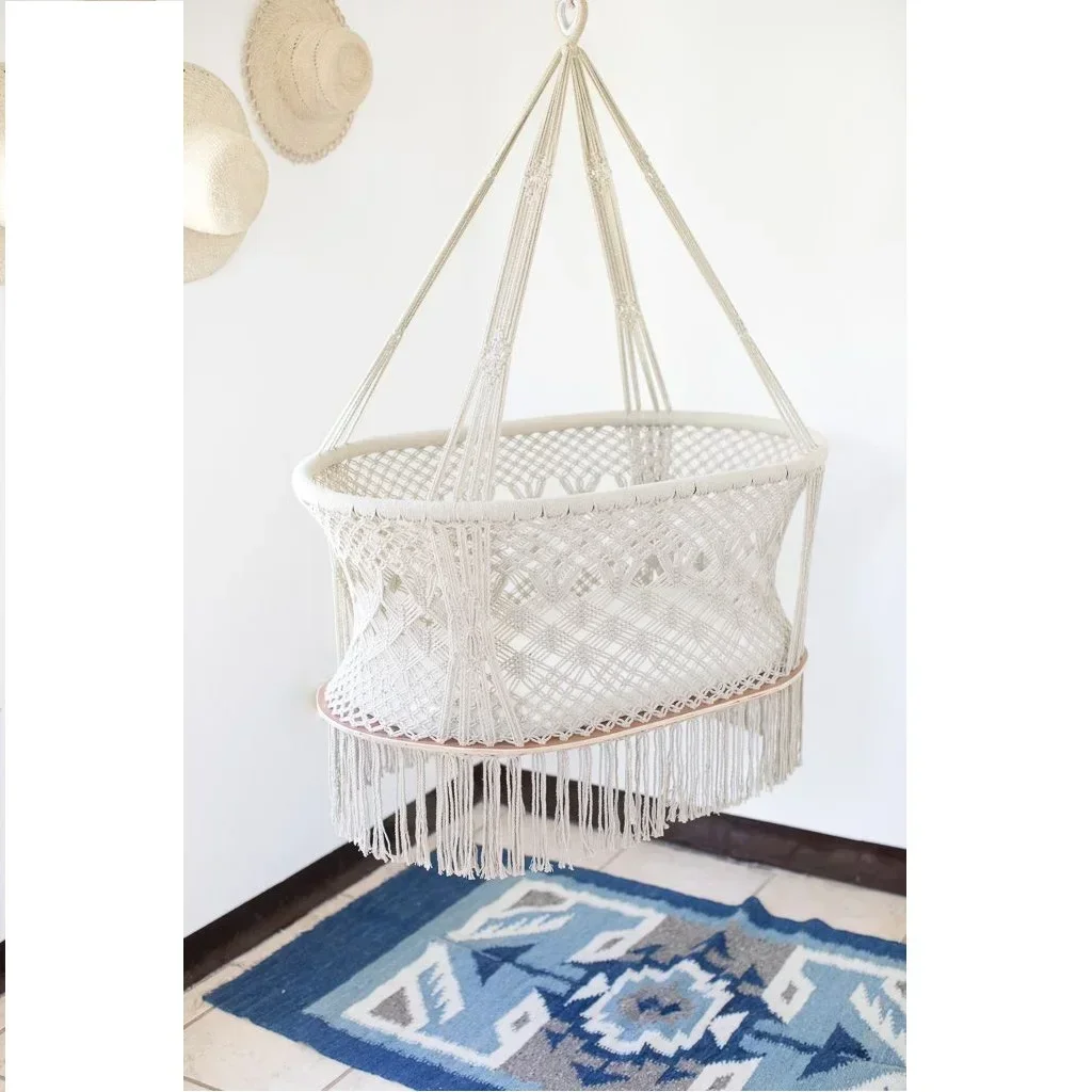 

#Eco Friendly Natural Handmade Macrame Baby Bassinet Hammock Cradle Baby Cradle For New Born Baby Portable Swing