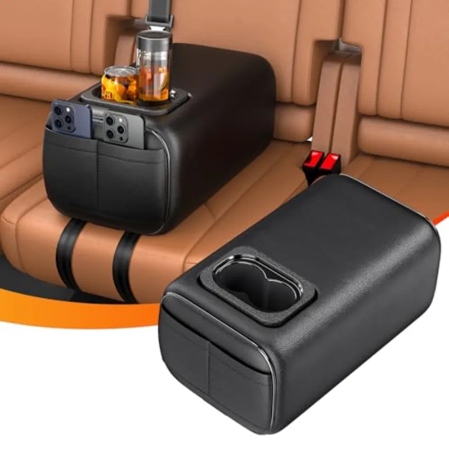 

Car Rear Seat Armrest 2 Row Console Box with Cup Holder Universal Arm Rest Backseat Armrest Console Box Second Row Rear Central