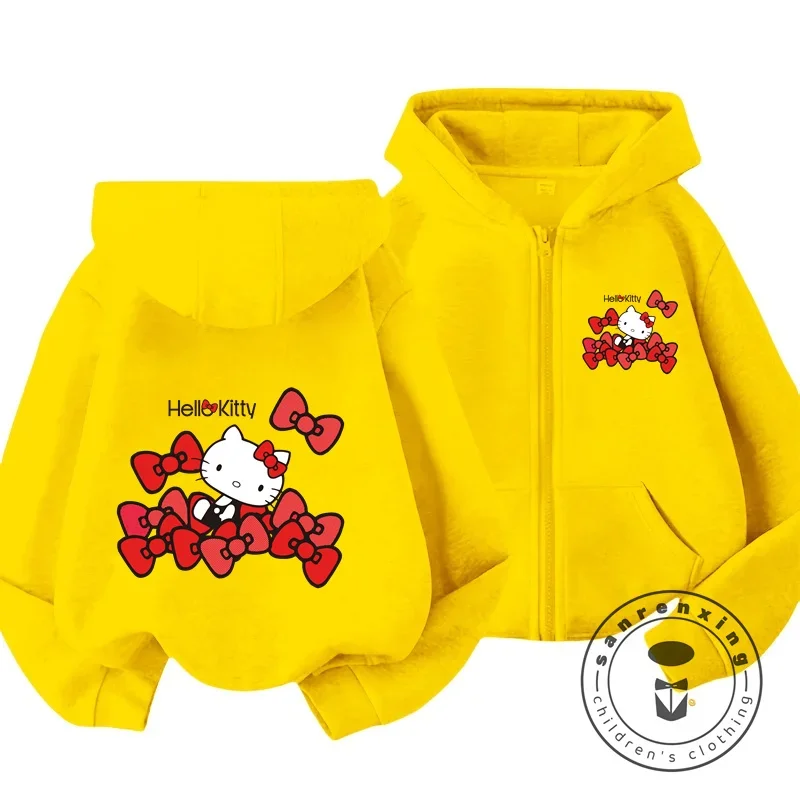 Boys Girls Hello Kitty Hoodies Long Sleeves Cartoon Sweatshirt Baby Children Clothing Autumn Zipper Cardigan Kids Street Wear