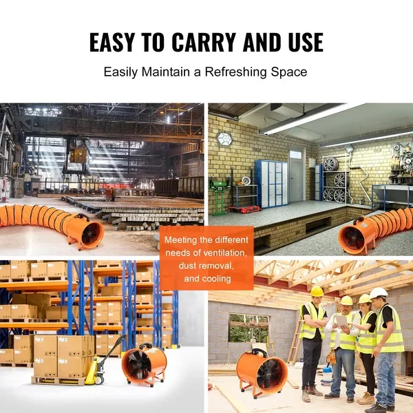 10' Hochleistungs-Zylinderventilator mit 16,4 Fuß Kanalschlauch, 380 W Industrie-Abluftgebläse zum Entfernen von Staub und Rauch