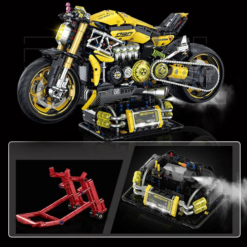 Nowy zestaw klocków konstrukcyjnych 1:5 Big Cyberpunk Motorbike Zestaw klocków DIY Zabawki montażowe Techniczne prezenty dla dzieci i dorosłych 2500 sztuk
