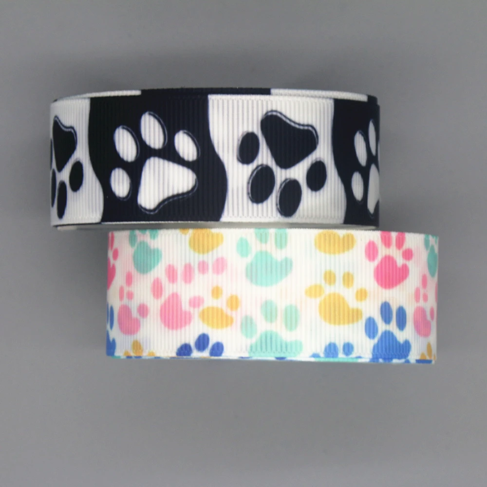 DHK 50yards Dog Cat Paw Printed Grosgrain Ribbon Accessories Headwear Decoration Collar DIY Sewing Craft S2401