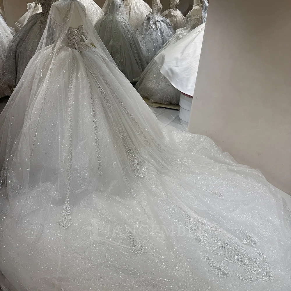 Glitter Wedding Dress Sequins With Beading Ball Gown Customized Sleeveless Strapless Stylish Bride Customized Vestido De Novia