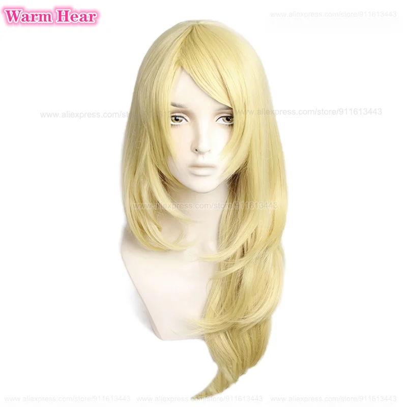 In Stock Emma Sano Synthetic Anime Long 65cm Golden Wig Sano Emma Heat Resistant Hair Halloween Party Role Play + Free Wig Cap