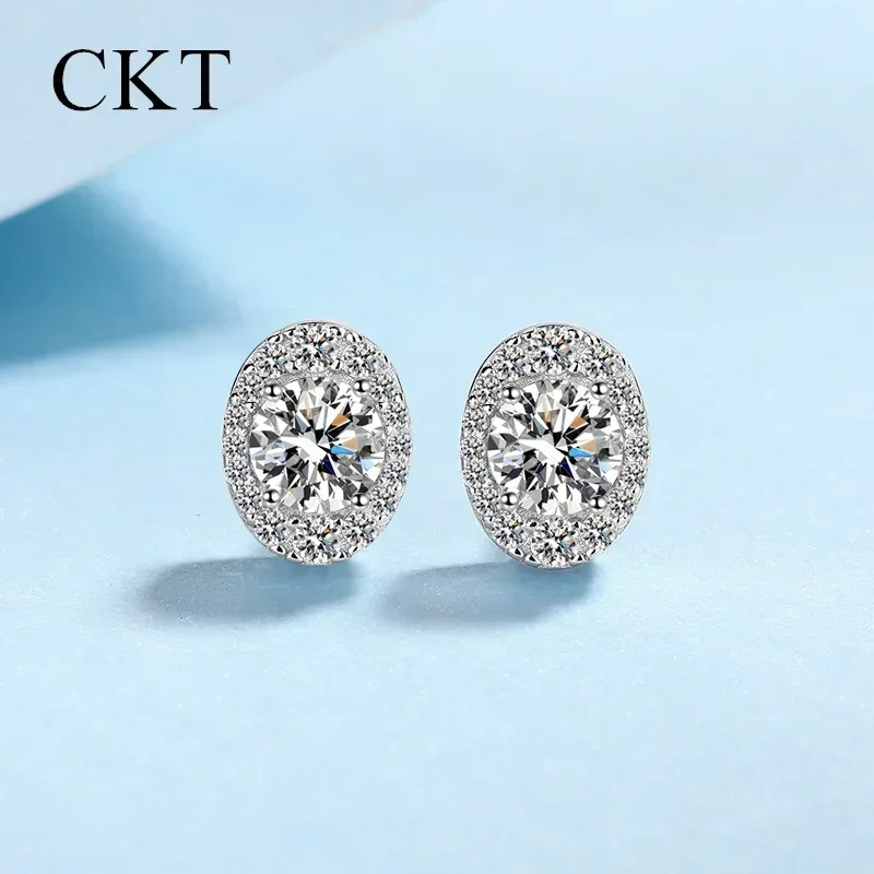 

18K White Gold Platinum Pt950 1 Carat Moissanite Diamond Fashion Simple Luxury Stud Earrings for Women Wedding Fine Jewelry Gift