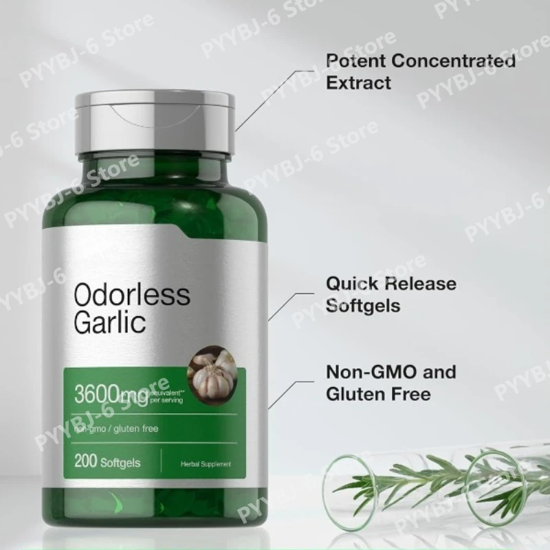 Odorless Garlic Softgel Supplement Supports Immune Function & Overall Health Non-GMO Gluten-Free 200 Softgels for Adult