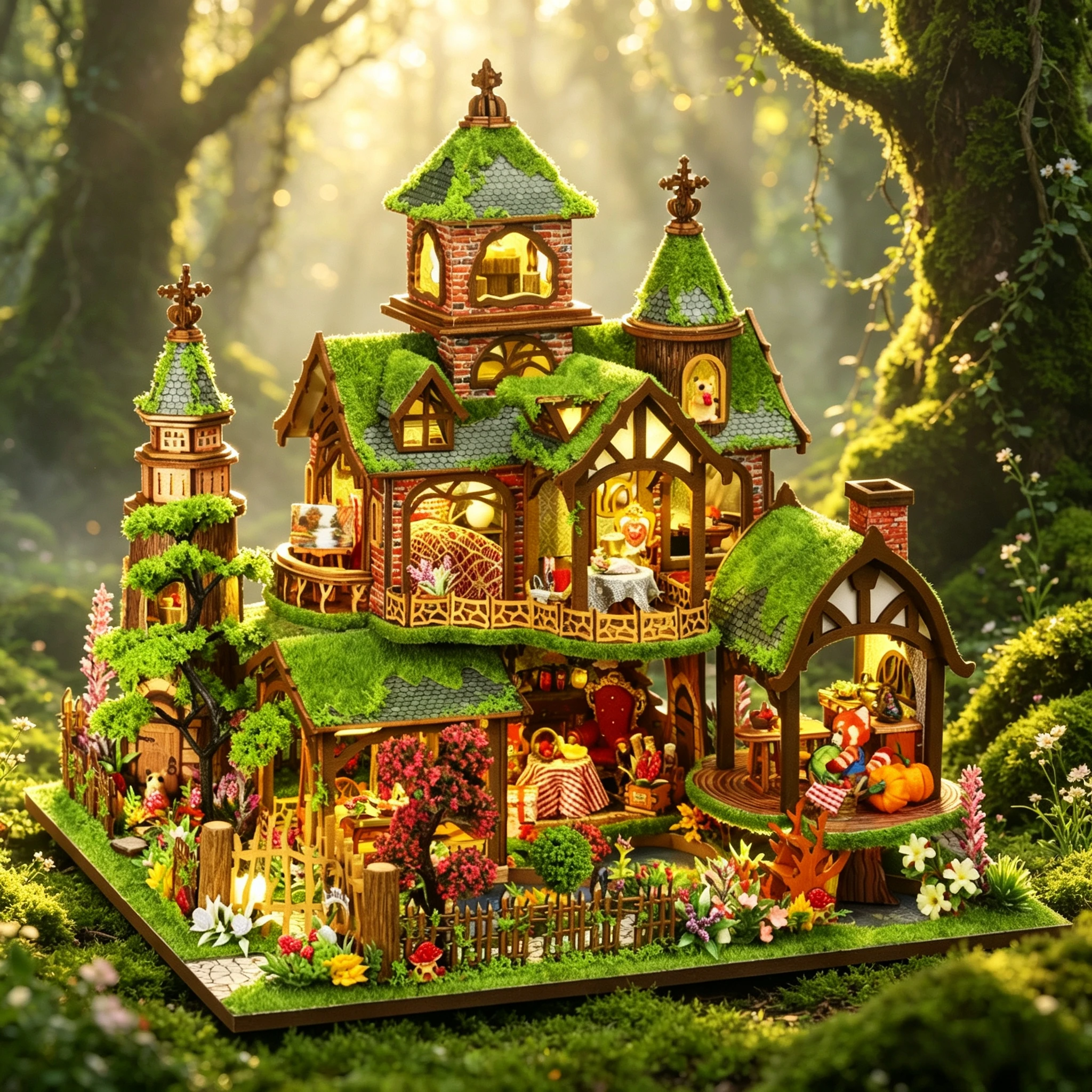 DIY Wooden Fantasy Forest Cottage Miniature Dollhouse 3D Puzzle Assembly Model Kit for Friends Birthday Gifts Home Decoration
