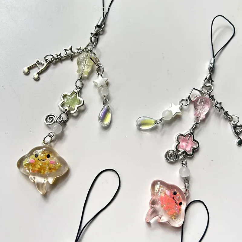 الإبداعية مضيئة قنديل البحر مطرز سلسلة هواتف الحبل Kawaii حقيبة قلادة حلية الحلو المفاتيح اكسسوارات للفتيات النساء