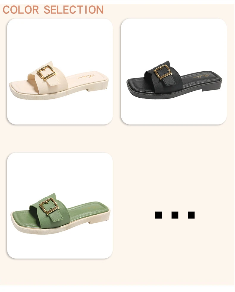 Frauen Flache Hausschuhe Sommer Leder Karree Frauen Wohnungen Flip-Flops Designer Damen Rutschen Sandalen Frauen Schuhe Luxus Sandalen – Detail 3