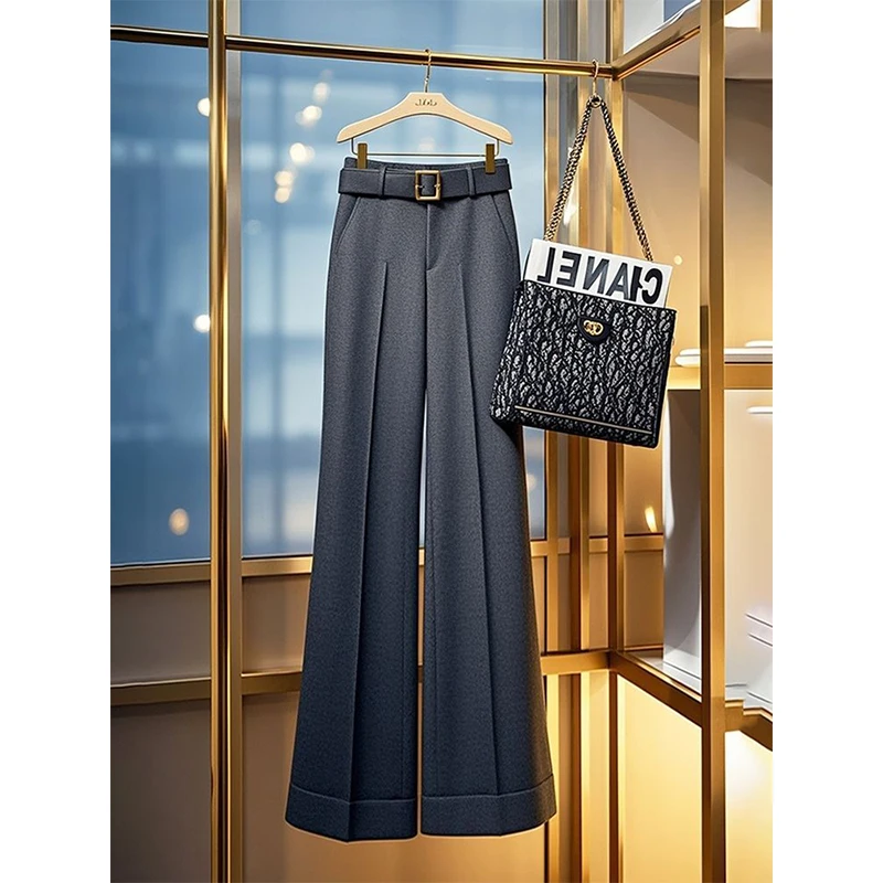

Autumn Winter Simplicity Office Lady Straight Women Fashion Trend Solid Color High Waist Wide Leg All-match Casual Trousers