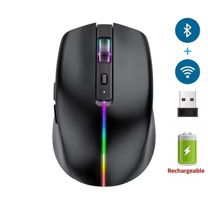 

New 2.4G Bluetooth RGB Mouse Rechargeable Wireless Ergonomic Gaming Mouse Silent Mouse